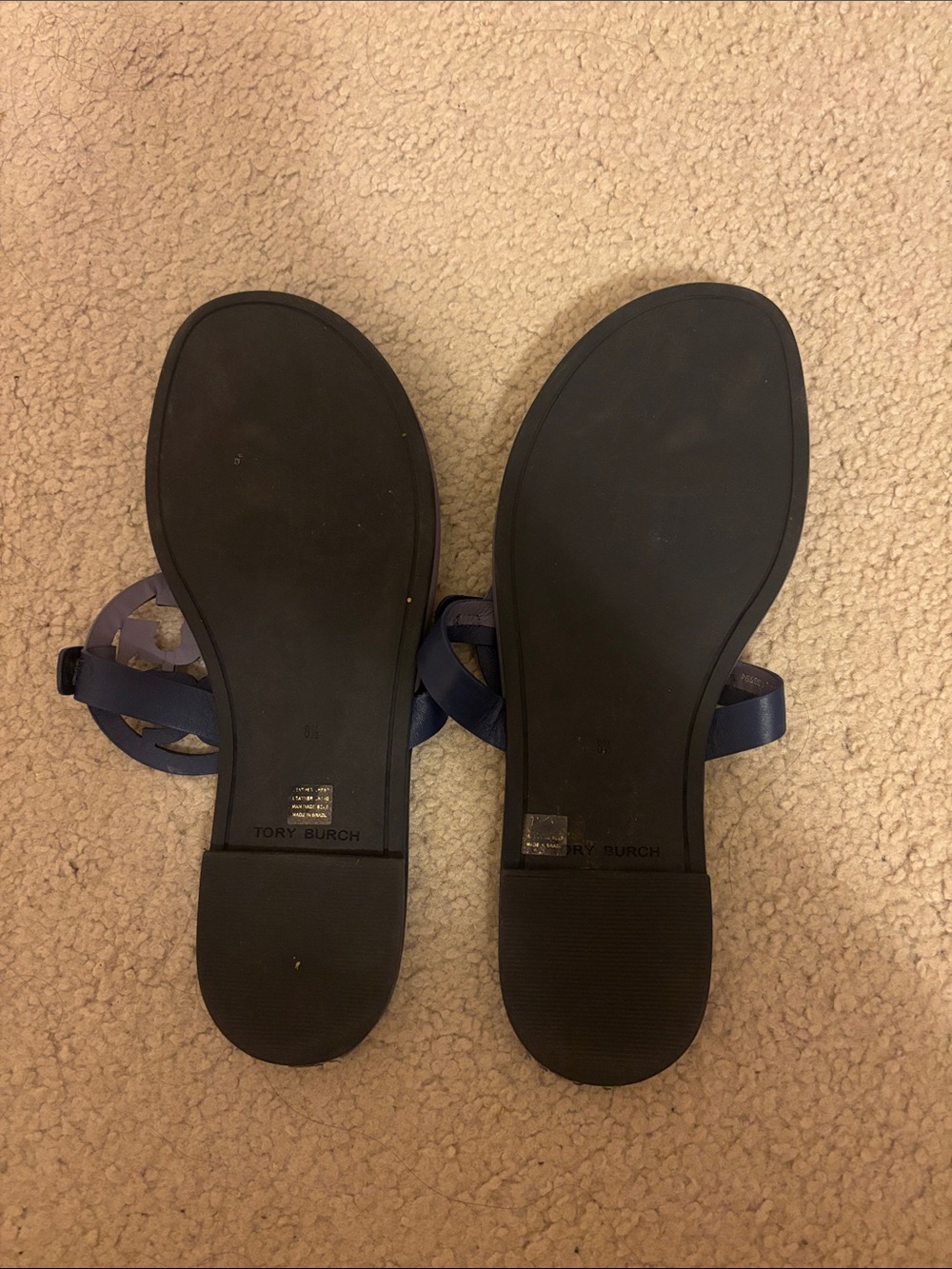 Tory Burch Two-Tone Blue Leather Miller Thong Sandals - Picture 2 of 4